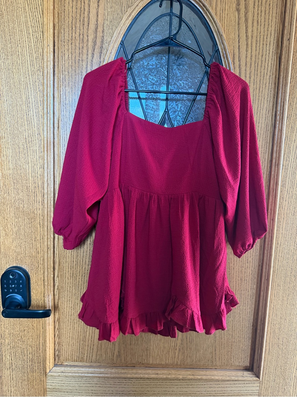 Red/Burgandy baby doll Square-Neck Ruffled top